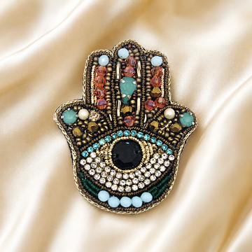 Hamsa Hand Evil Eye Patch with Bead & Crystal Embellishment
