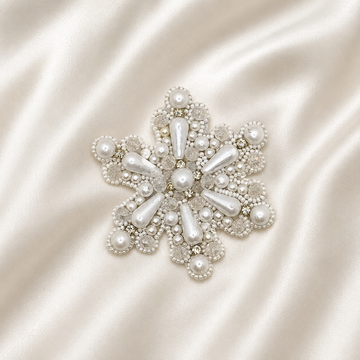 Frost Snowflake Pearl Beaded Appliqué Patch