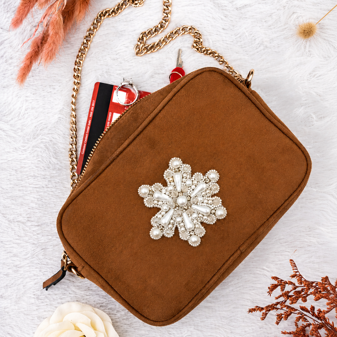 Frost Snowflake Pearl Beaded Appliqué Patch