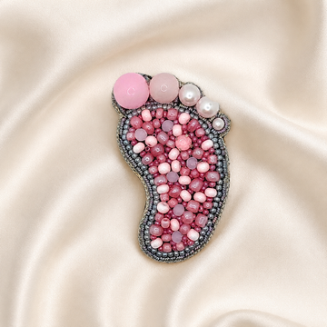 Pink Baby Footprint Beaded Appliqué Patch