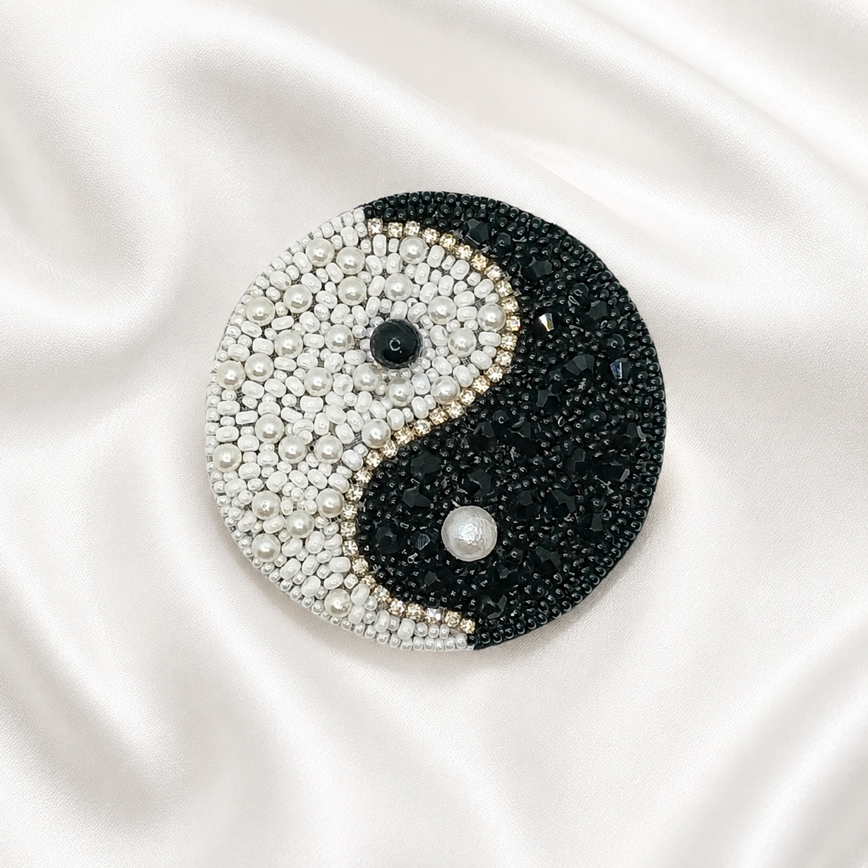 Black and White Yin Yang Beaded Appliqué Patch