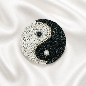Black and White Yin Yang Beaded Appliqué Patch