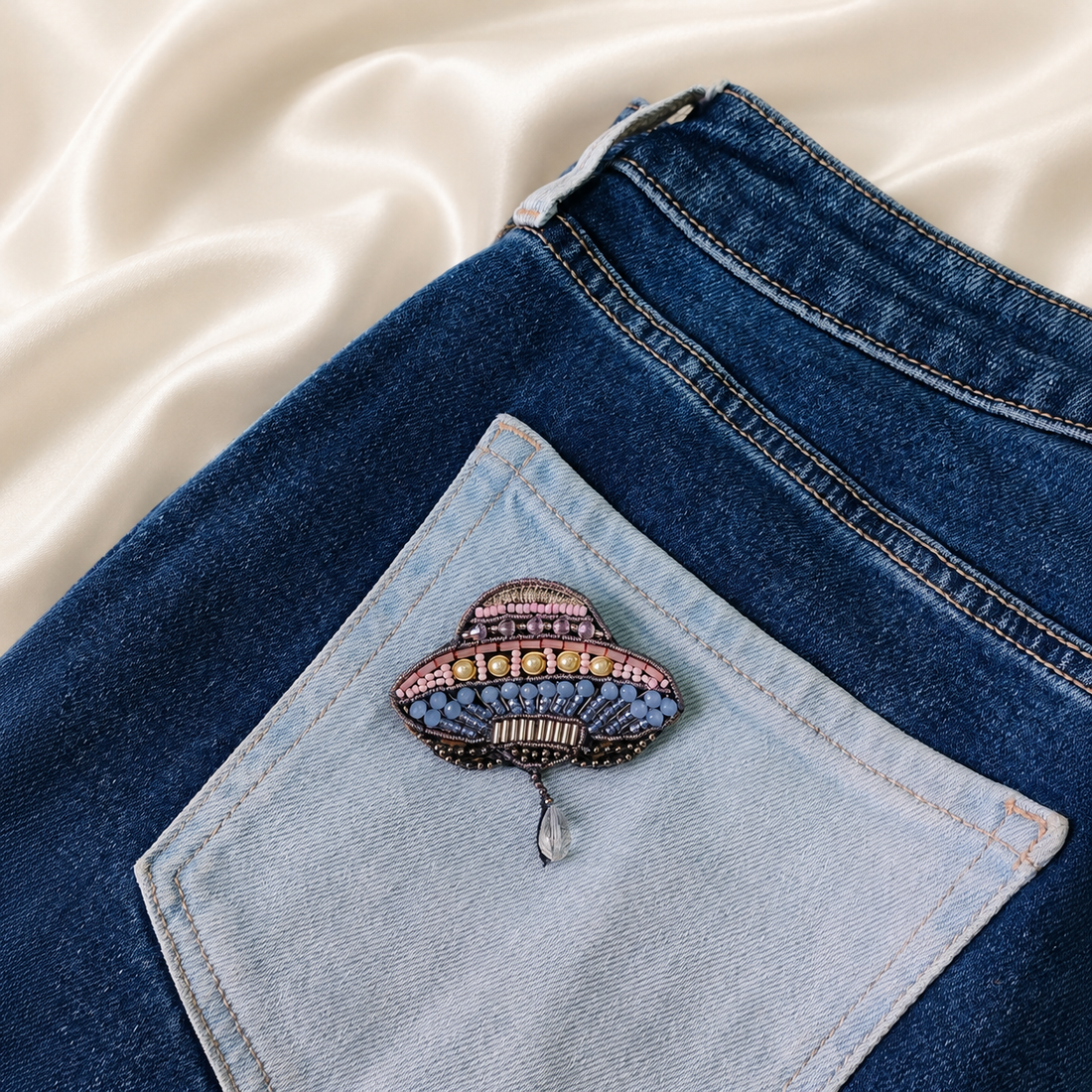 Beaded UFO Spaceship Appliqué Patch