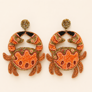 Handcrafted Beaded Crab Motif Statement Earrings