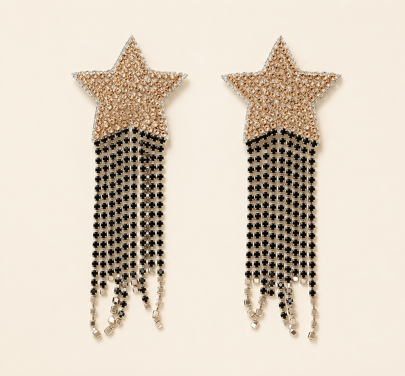 Star Motif Rhinestone Fringe Statement Earrings