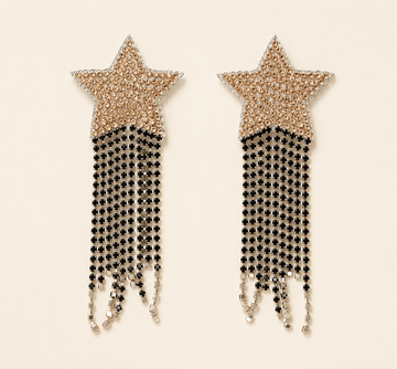 Star Motif Rhinestone Fringe Statement Earrings