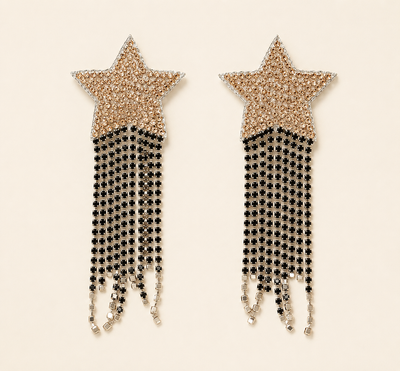 Star Motif Rhinestone Fringe Statement Earrings