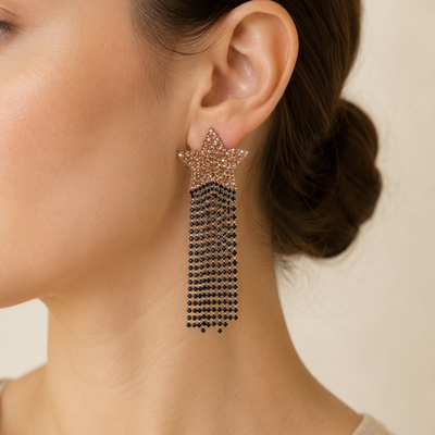 Star Motif Rhinestone Fringe Statement Earrings hover image