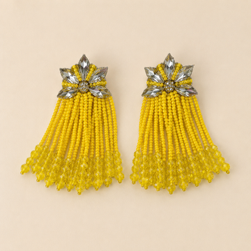 Floral Crystal & Beaded Tassel Statement Earrings