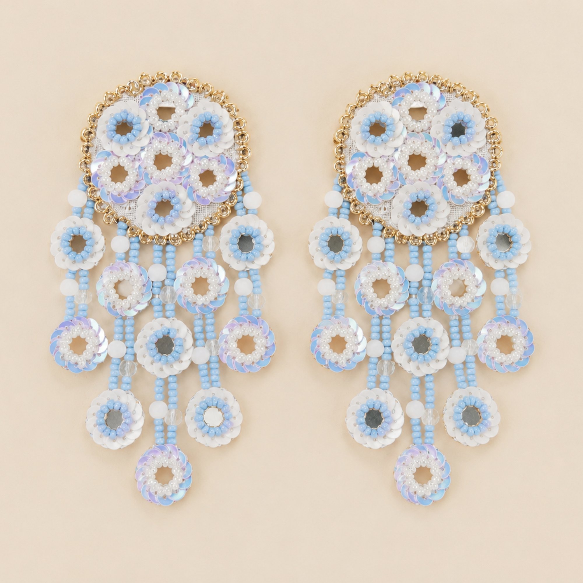 Floral Sequin & Beaded Cascade Statement Earrings