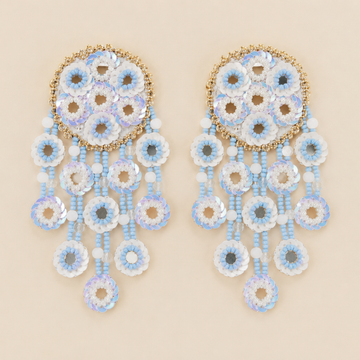 Floral Sequin & Beaded Cascade Statement Earrings