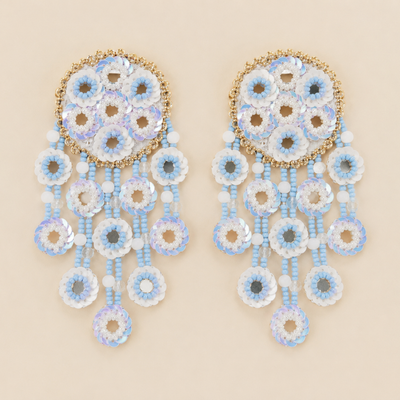 Floral Sequin & Beaded Cascade Statement Earrings