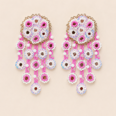 Floral Sequin & Beaded Cascade Statement Earrings hover