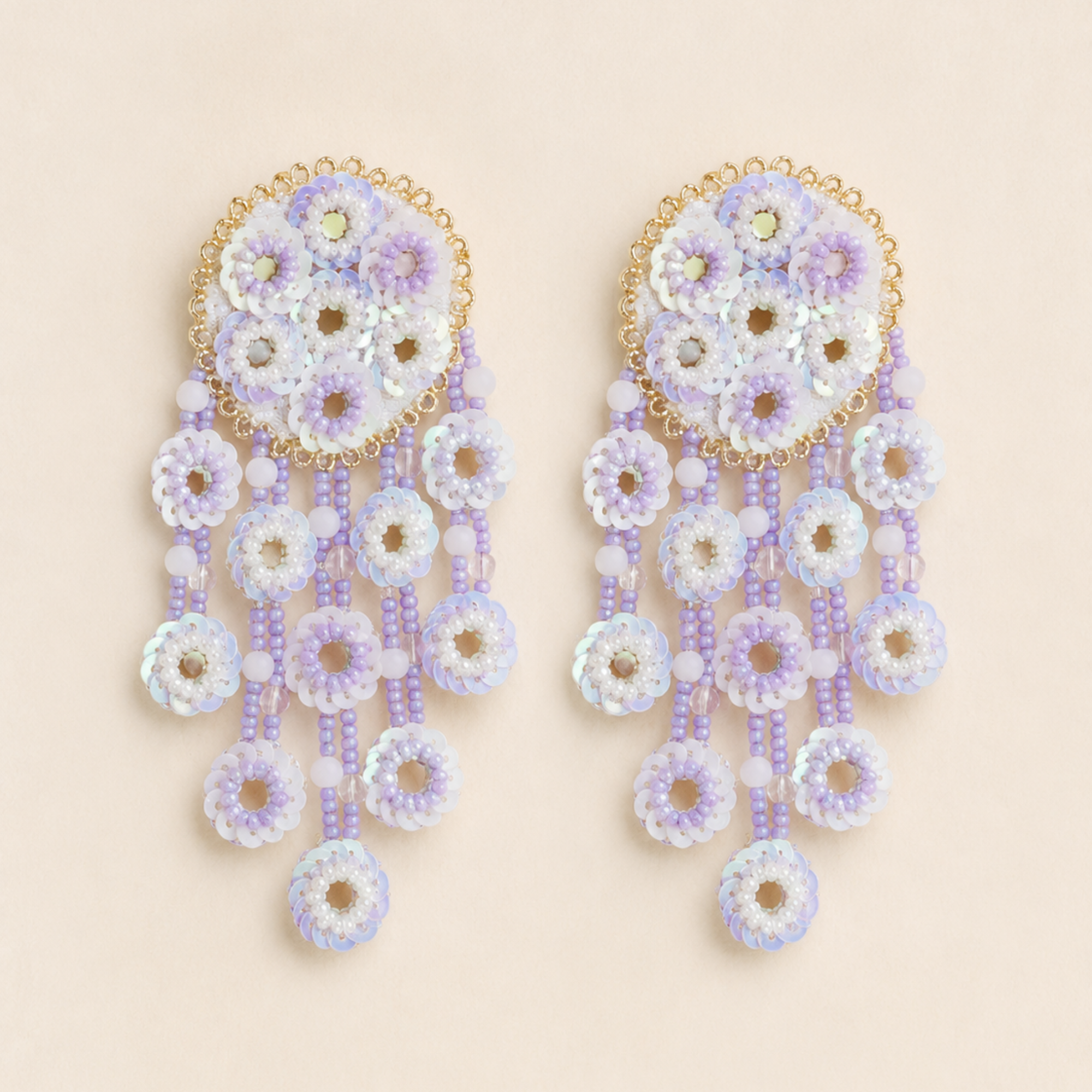 Floral Sequin & Beaded Cascade Statement Earrings