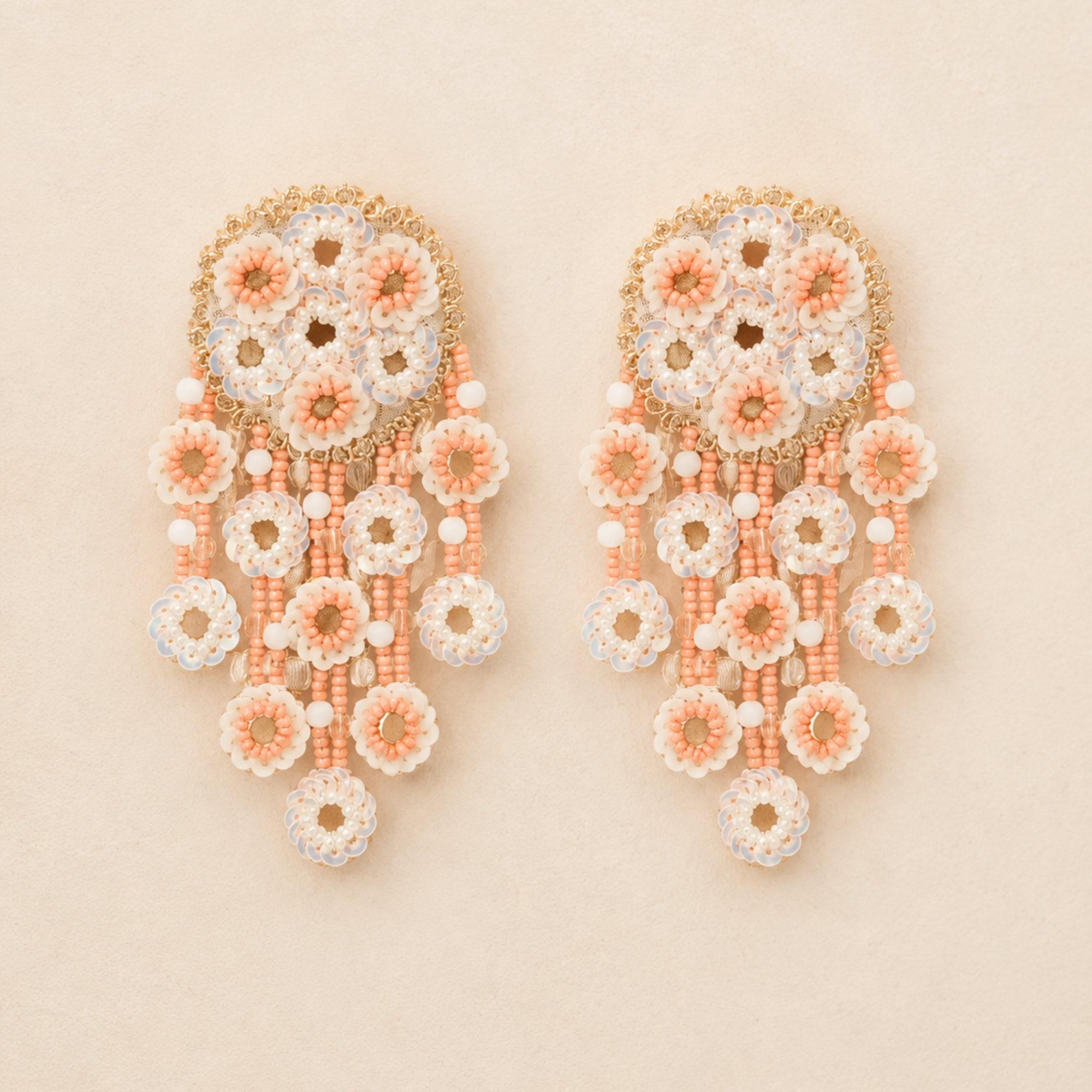 Floral Sequin & Beaded Cascade Statement Earrings
