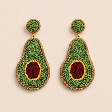 Avocado Motif Embroidered Patch Statement Earrings