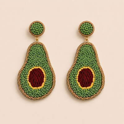 Avocado Motif Embroidered Patch Statement Earrings