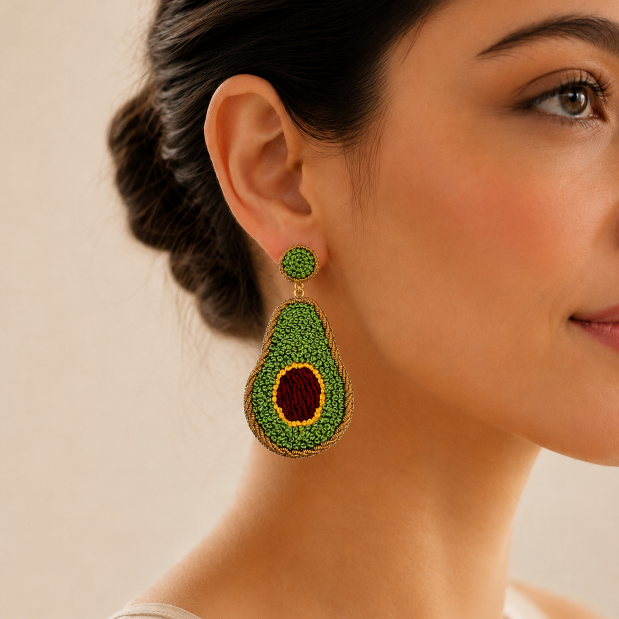 Avocado Motif Embroidered Patch Statement Earrings