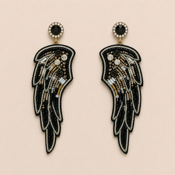 Wing Motif Beaded & Rhinestone Statement Earrings