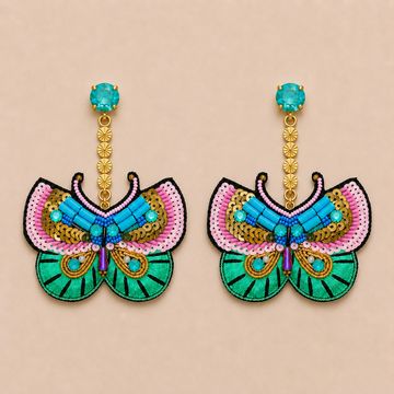 Butterfly Motif Sequin & Beaded Patch Statement Earrings