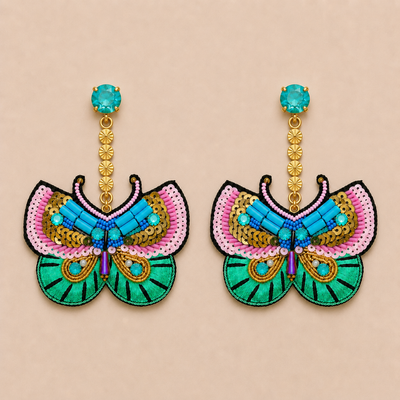 Butterfly Motif Sequin & Beaded Patch Statement Earrings hover