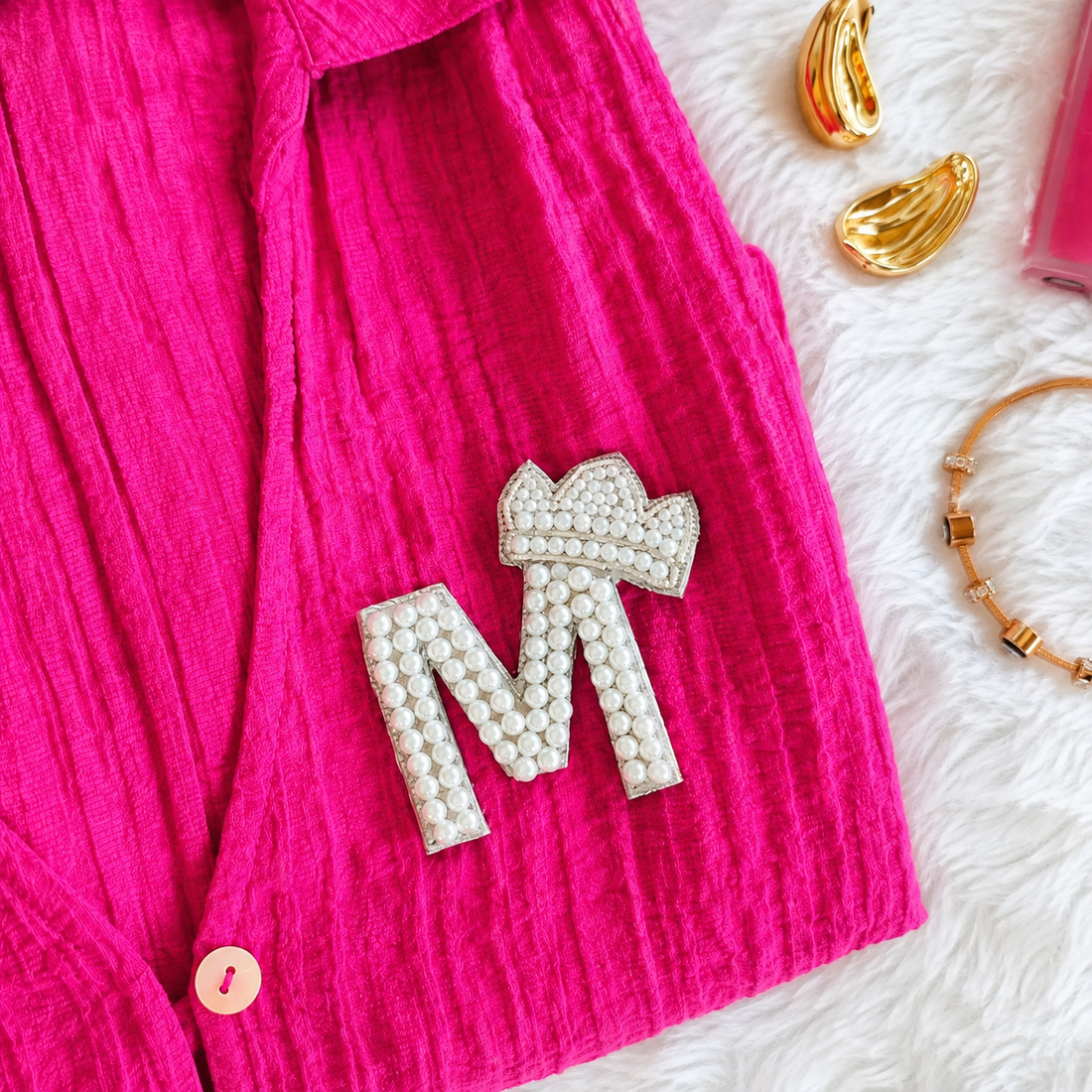 Regal Pearl Crown Alphabet 'M' Patch