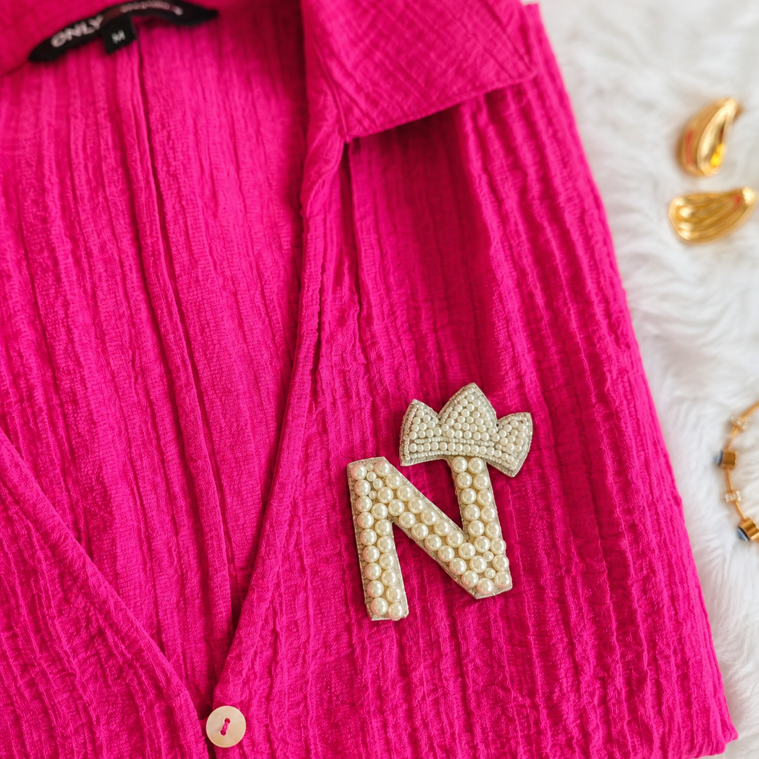 Regal Pearl Crown Alphabet 'N' Patch