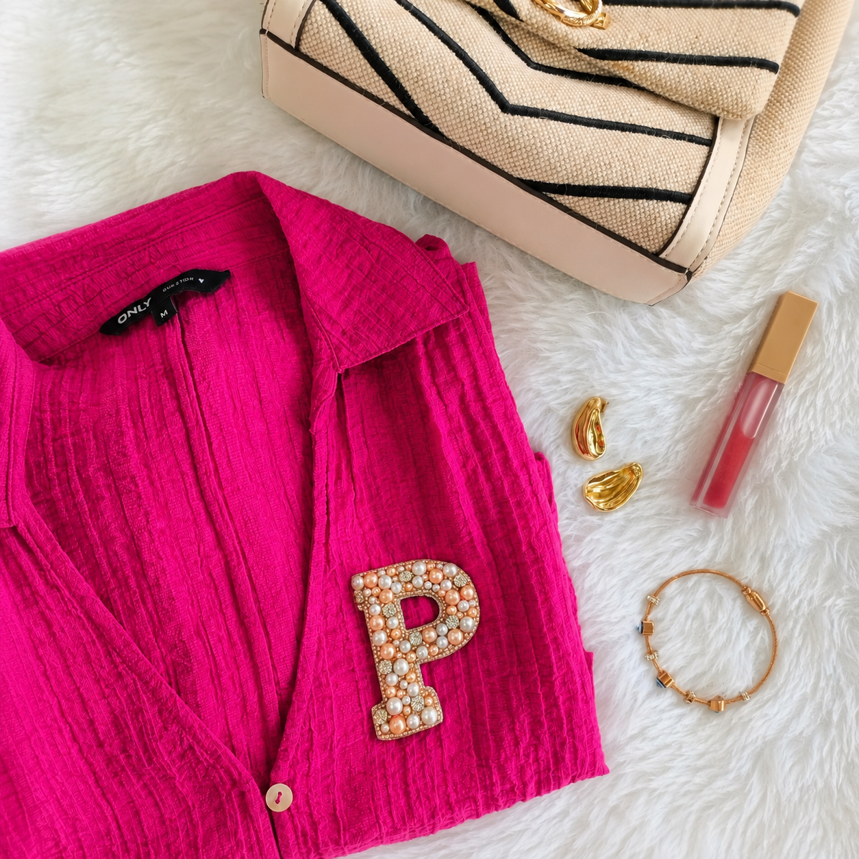 Stone & Pearl Alphabet 'P' Handmade Patch