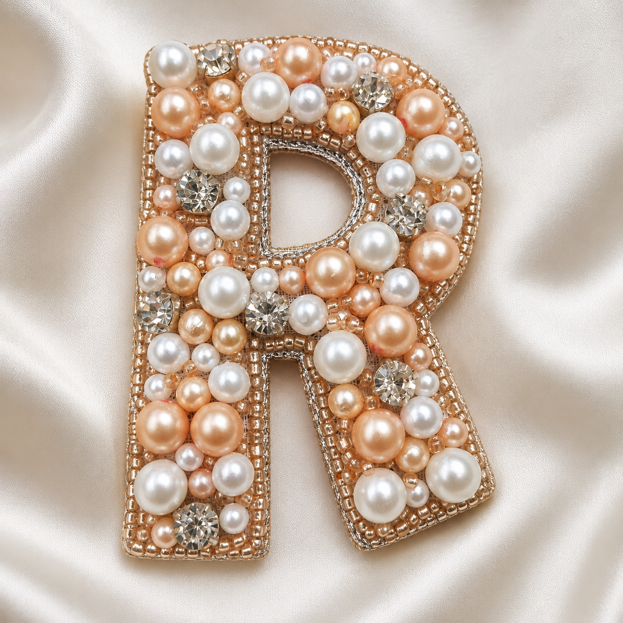 Stone & Pearl Alphabet 'R' Handmade Patch