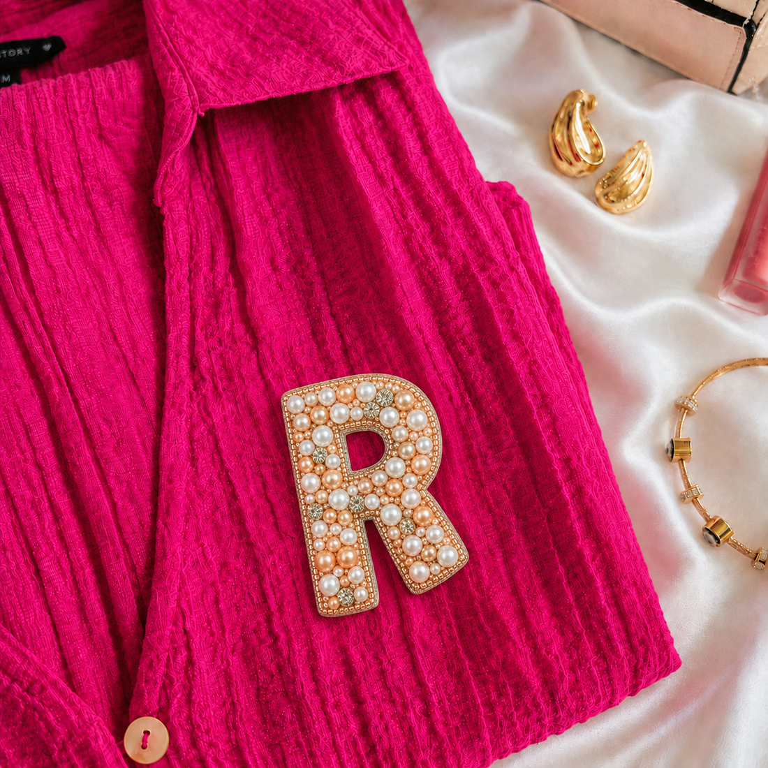 Stone & Pearl Alphabet 'R' Handmade Patch