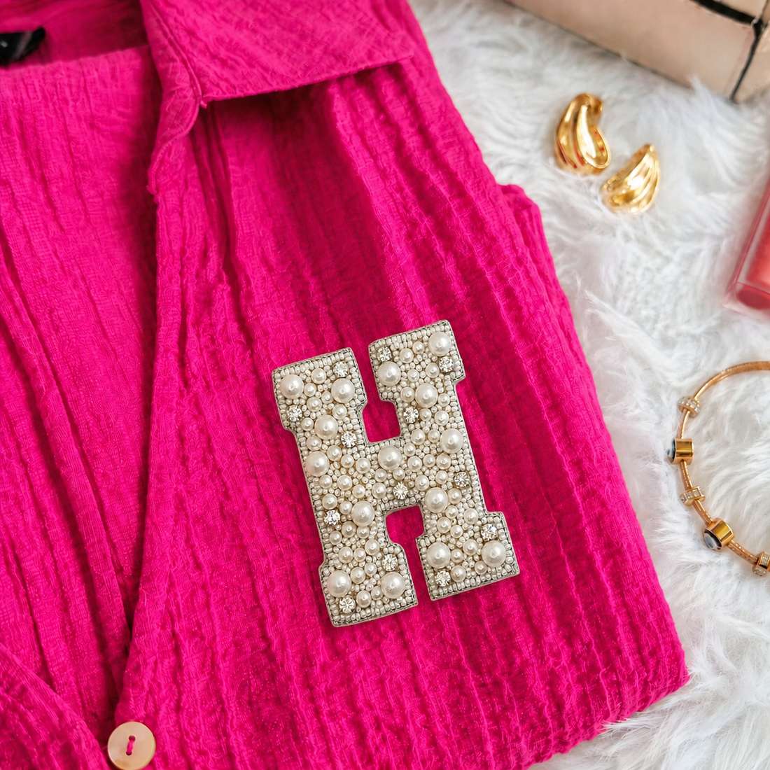 Stone & Pearl Alphabet 'H' Patch