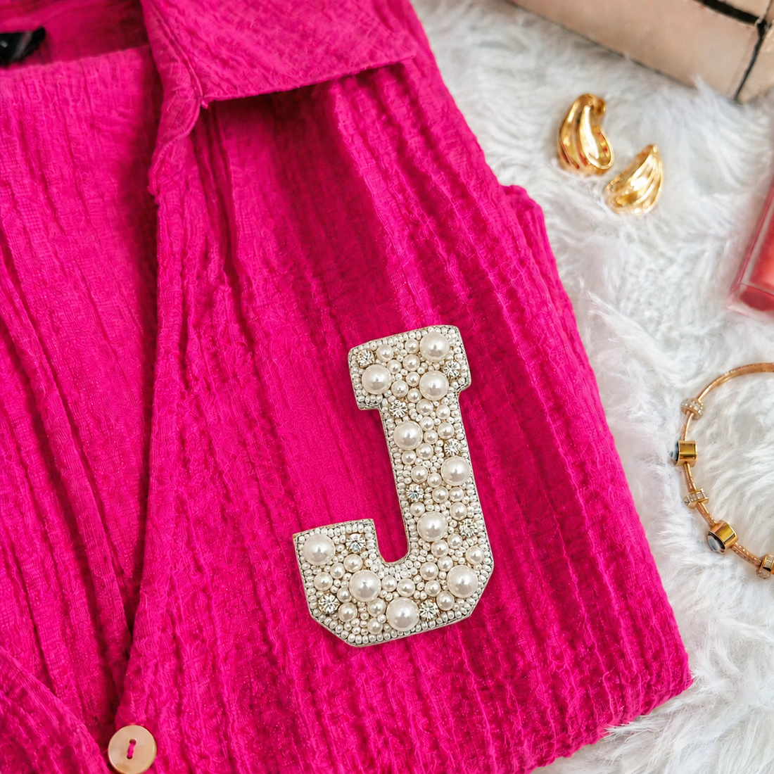 Stone & Pearl Alphabet 'J' Patch
