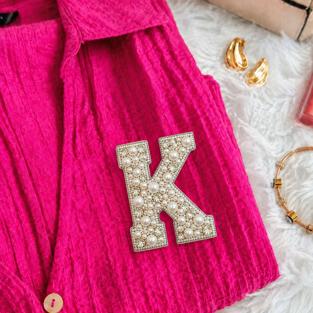 Stone & Pearl Alphabet 'K' Patch
