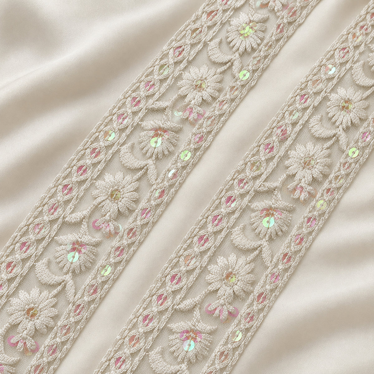 Floral Sequin Embroidered Net Lace Border for Designer Wear