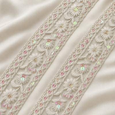 Floral Sequin Embroidered Net Lace Border for Designer Wear