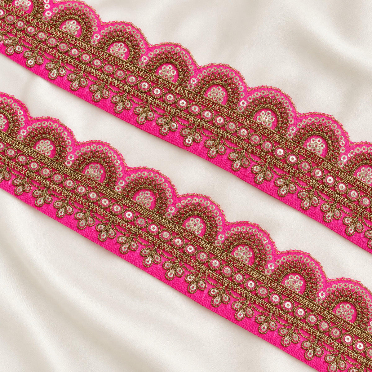 Scalloped Floral Vine Sequin Embroidered Lace Border