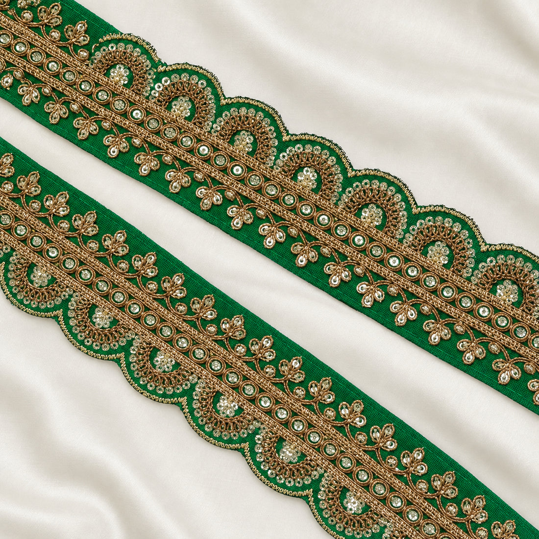 Scalloped Floral Vine Sequin Embroidered Lace Border