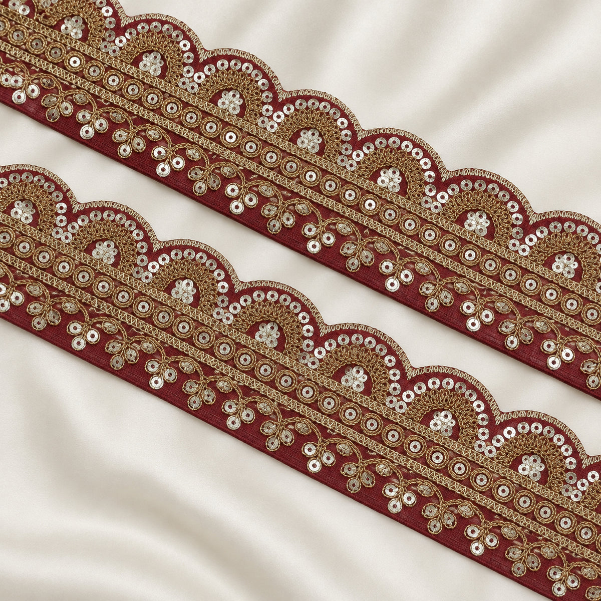 Scalloped Floral Vine Sequin Embroidered Lace Border