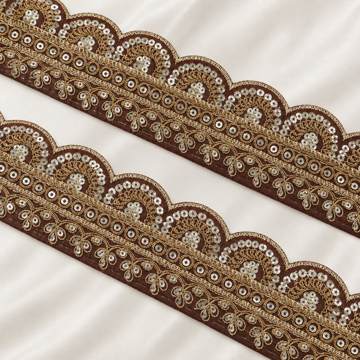 Scalloped Floral Vine Sequin Embroidered Lace Border
