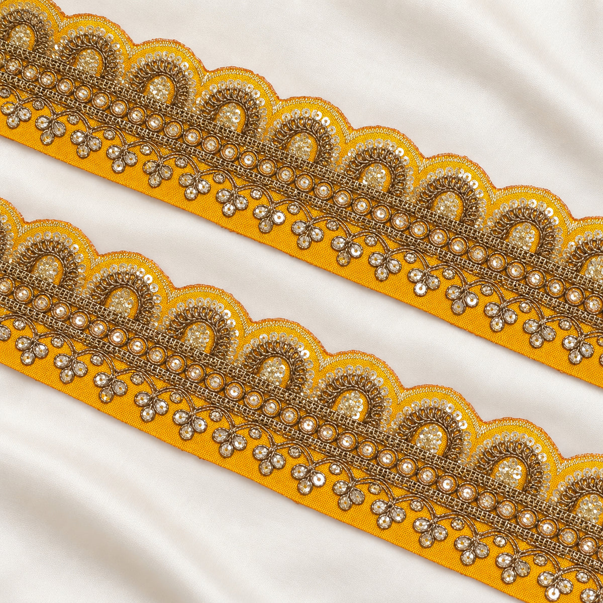 Scalloped Floral Vine Sequin Embroidered Lace Border
