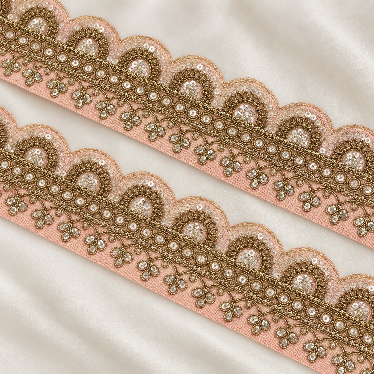 Scalloped Floral Vine Sequin Embroidered Lace Border