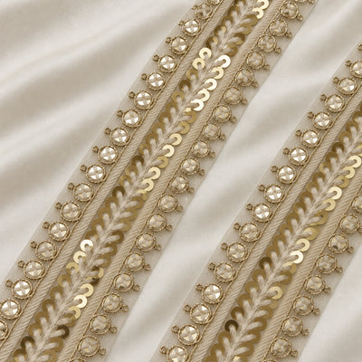 Floral Sequin and Metallic Embroidered Wide Lace Border