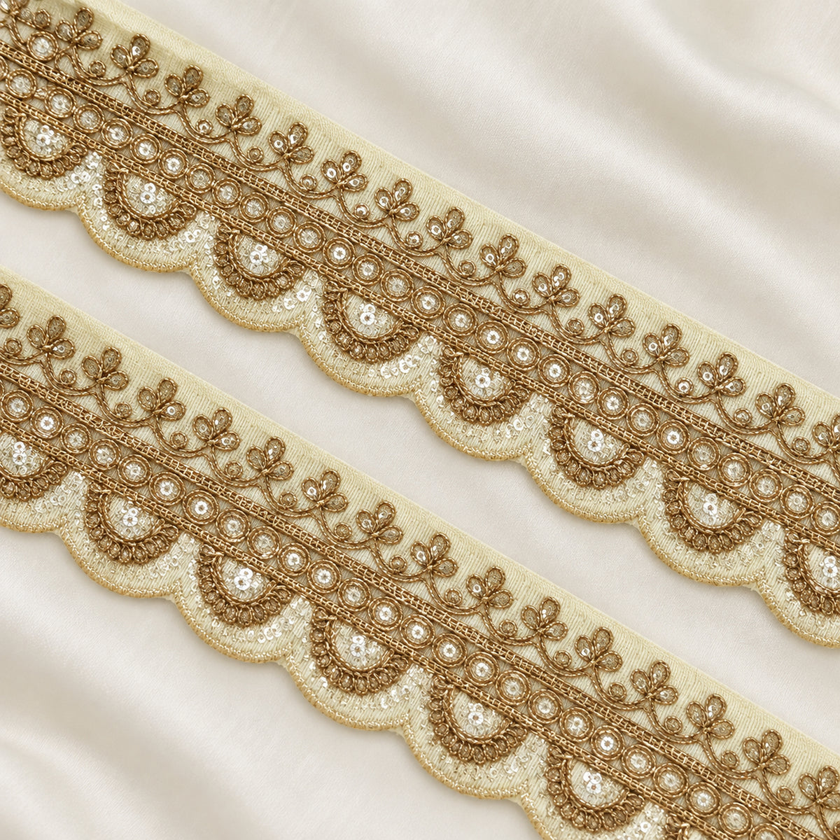 Scalloped Floral Vine Sequin Embroidered Lace Border