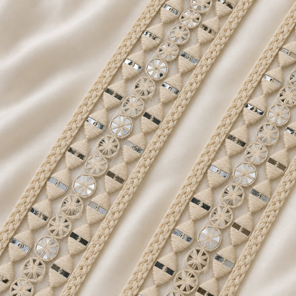 Geometric Fan and Mirror Work Embroidered Lace Border
