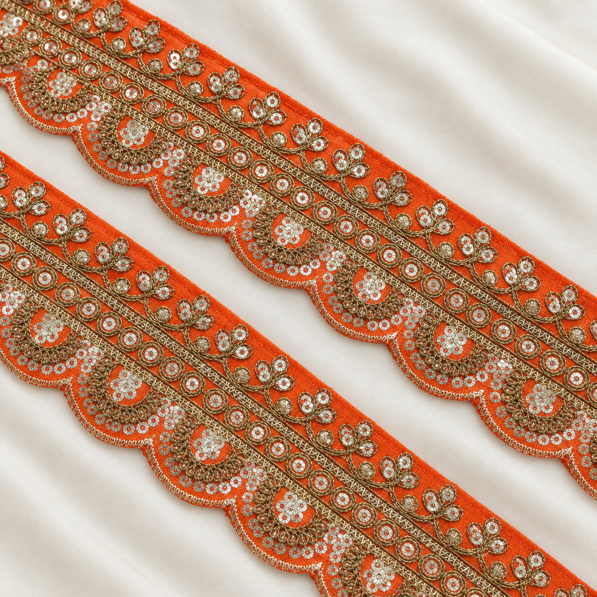 Scalloped Floral Vine Sequin Embroidered Lace Border
