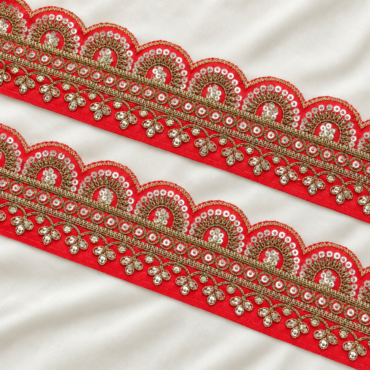 Scalloped Floral Vine Sequin Embroidered Lace Border