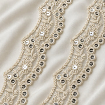 Scalloped Floral Mirror Work Embroidered Lace Border