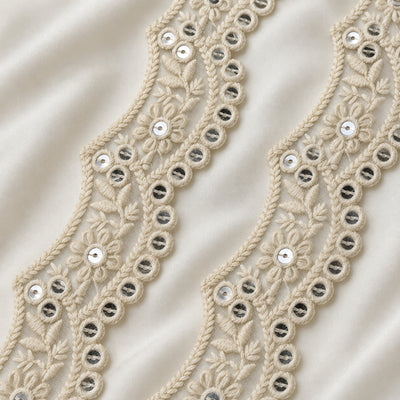 Scalloped Floral Mirror Work Embroidered Lace Border