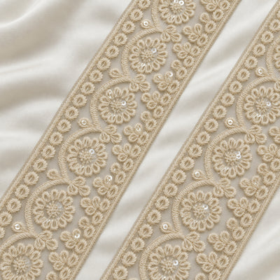 Raised Floral Vine Sequin Embroidered Net Lace Border