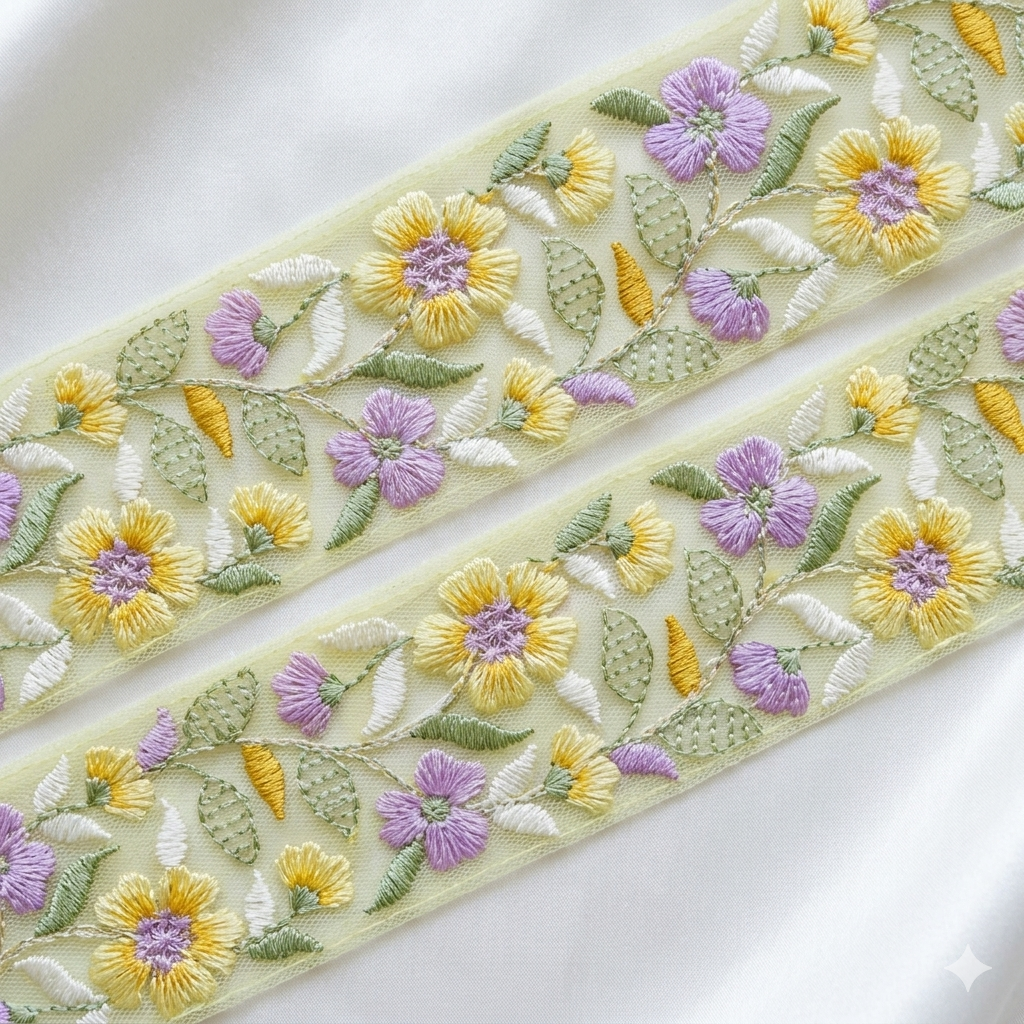 Delicate Floral Threadwork Lace Border for Festive & Designer Wear